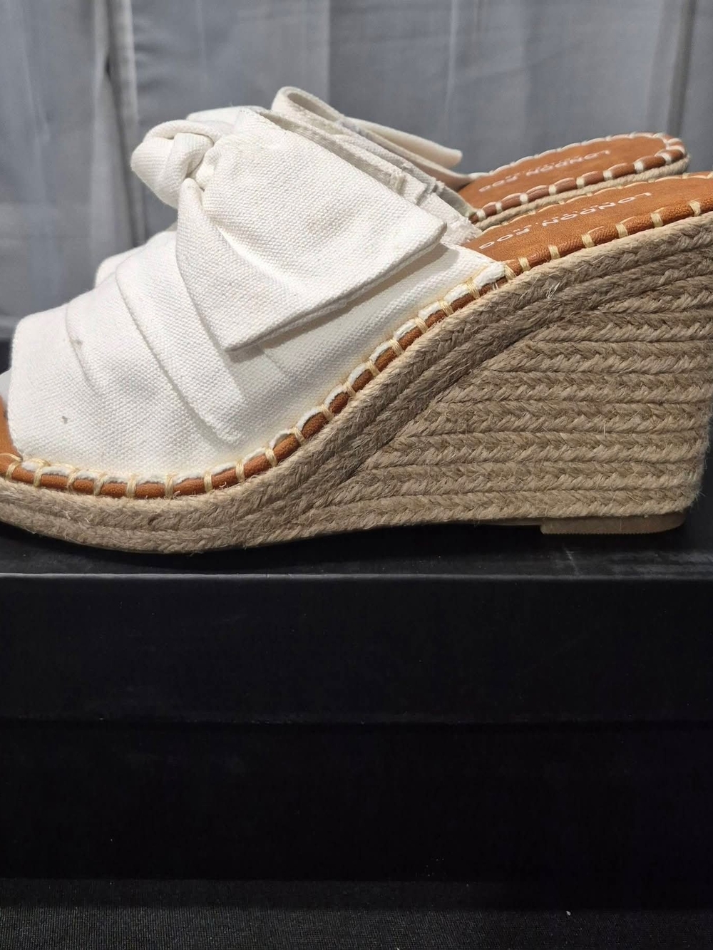 London Fog White Canvas Bow Espadrille Wedge Sandals